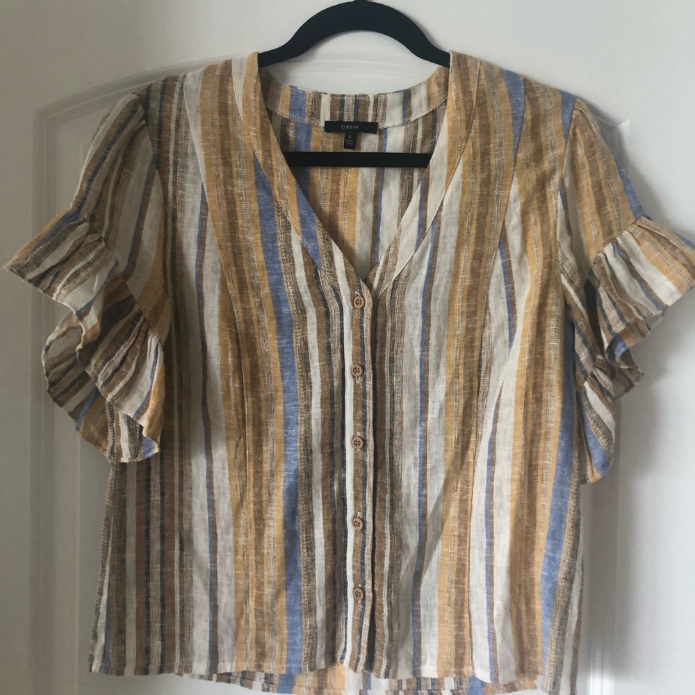 DREW Linen Ruffle Sleeve Top Sz S BNWOT